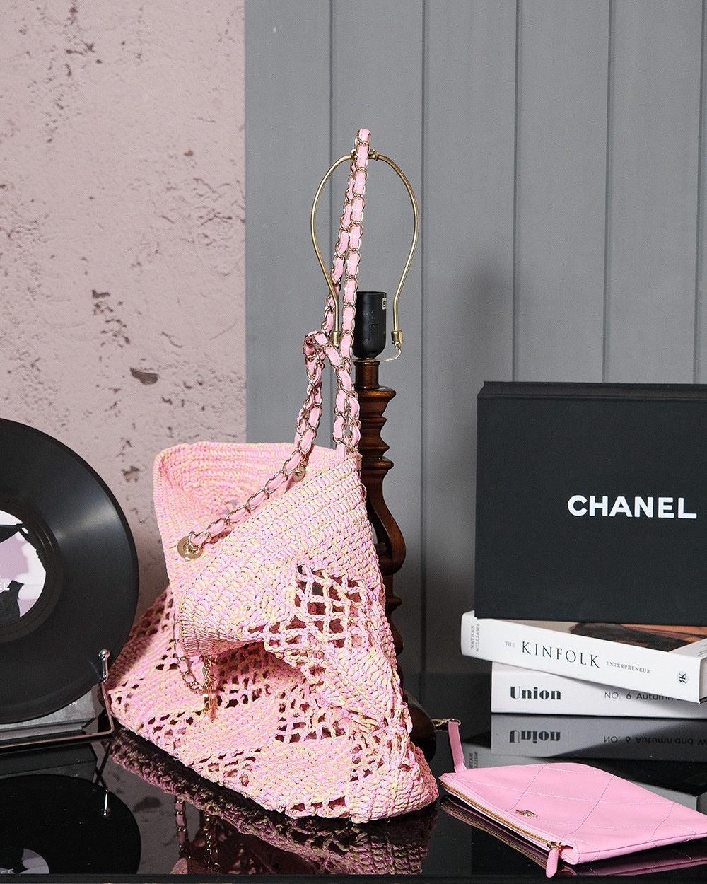 sac de plage cc coco 51cm raphia rose