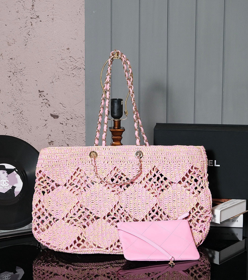 sac de plage cc coco 51cm raphia rose