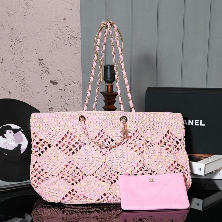 sac de plage cc coco 51cm raphia rose