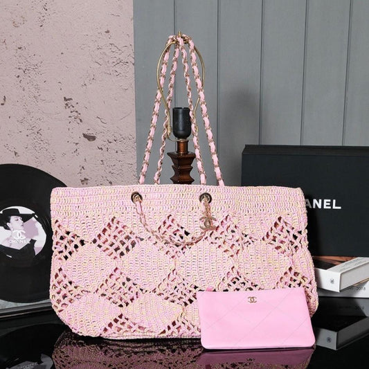 sac de plage cc coco 51cm raphia rose