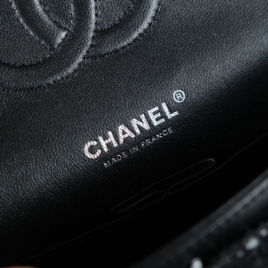 Sac à rabat 24 carats 25,5 cm en tweed à rayures bleu et noir