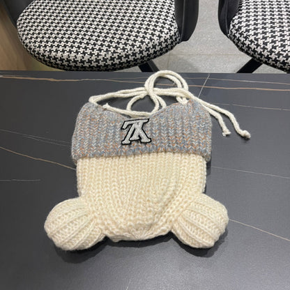 BONNET EN TRICOT AVEC DE JOLIES OREILLES EN LAINE BLANC MÉLANGÉE GRIS 403484 