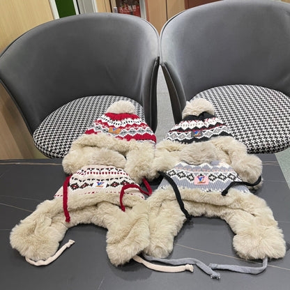 BONNET CACHE-OREILLES EN PELUCHE EN LAINE COLORÉE ET FOURRURE DE LAPIN 408172
