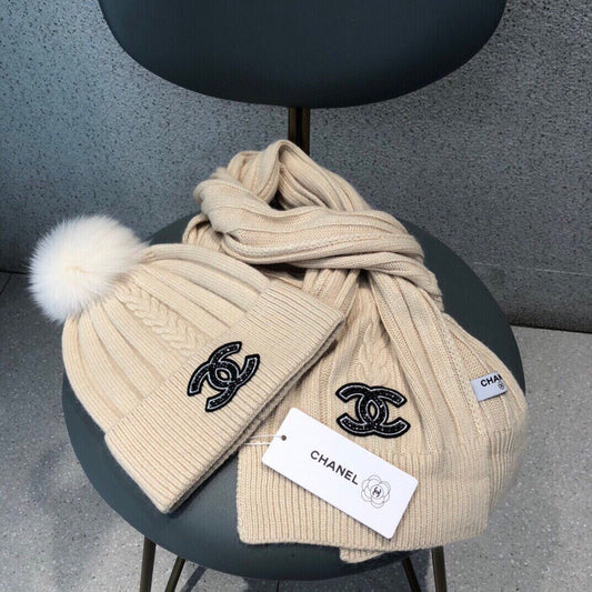 SET SCARF AND HAT IN BISQUE BEIGE WOOL 420821