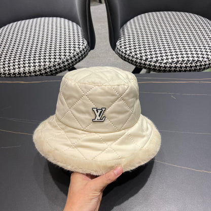 CHAPEAU BOB EN COTON BEIGE CRÈME ET FOURRURE D'AGNEAU 420924 
