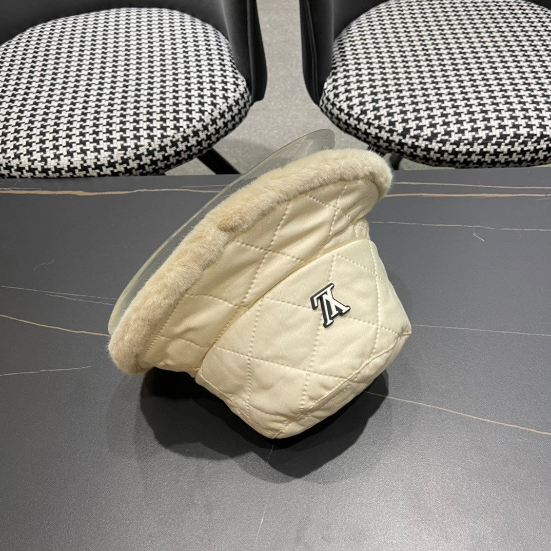 CHAPEAU BOB EN COTON BEIGE CRÈME ET FOURRURE D'AGNEAU 420924 