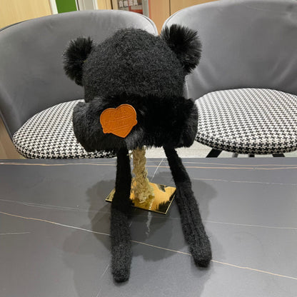 BEANIE HAT IN BLACK WOOL AND LAMB FUR 427792