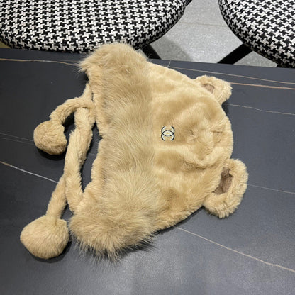 BONNET EN POLAIRE ET LAINE MARRON CAMEL 433163 
