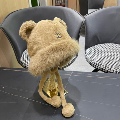 BONNET EN POLAIRE ET LAINE MARRON CAMEL 433163 