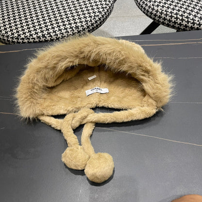 BONNET EN POLAIRE ET LAINE MARRON CAMEL 433163 