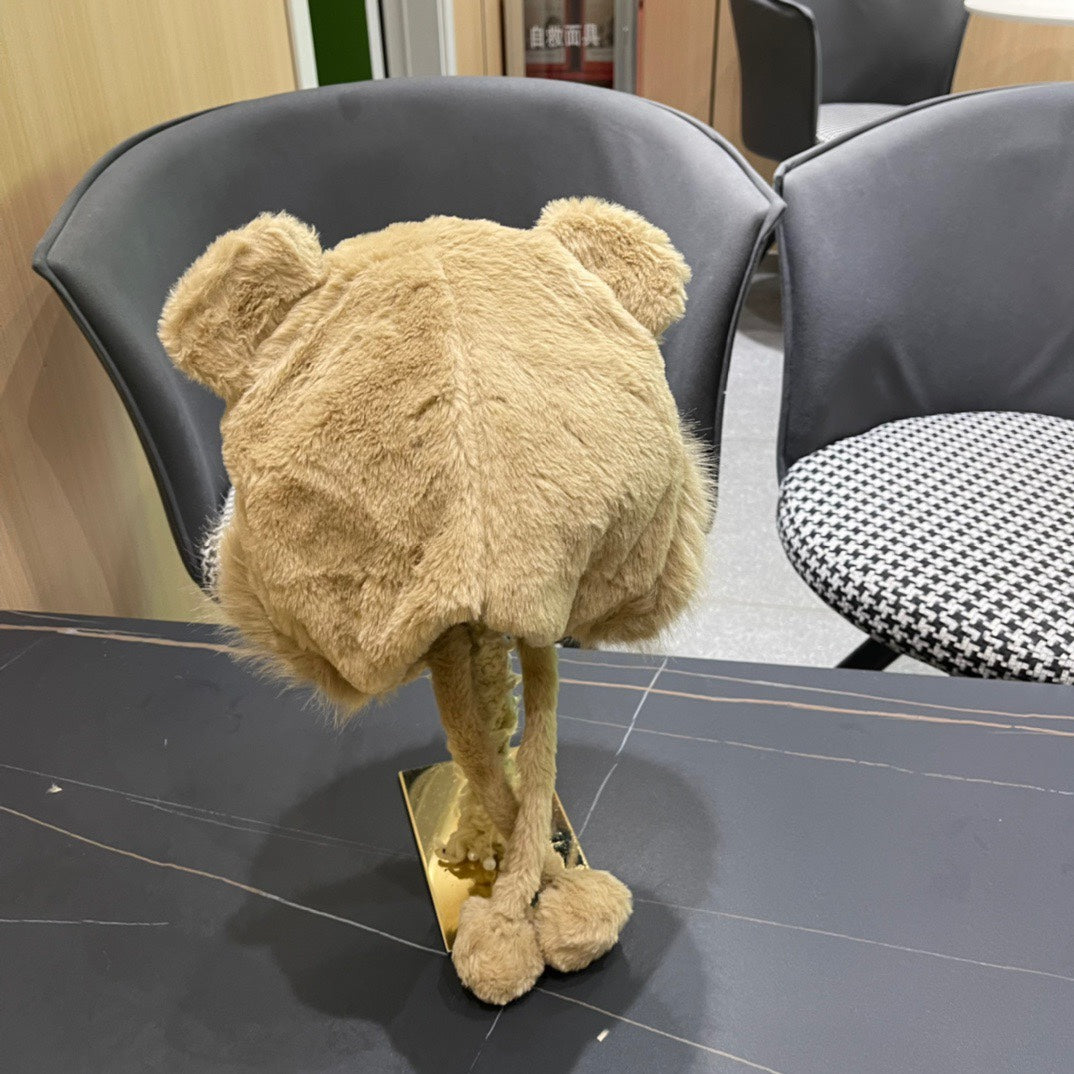 BONNET EN POLAIRE ET LAINE MARRON CAMEL 433163 