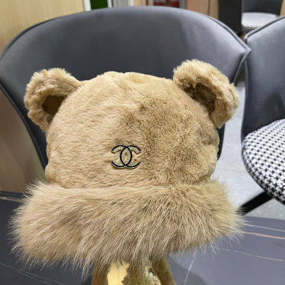 BONNET EN POLAIRE ET LAINE MARRON CAMEL 433163 
