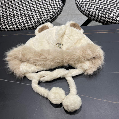 BONNET EN POLAIRE DE LIN BLANC ET LAINE 433165 