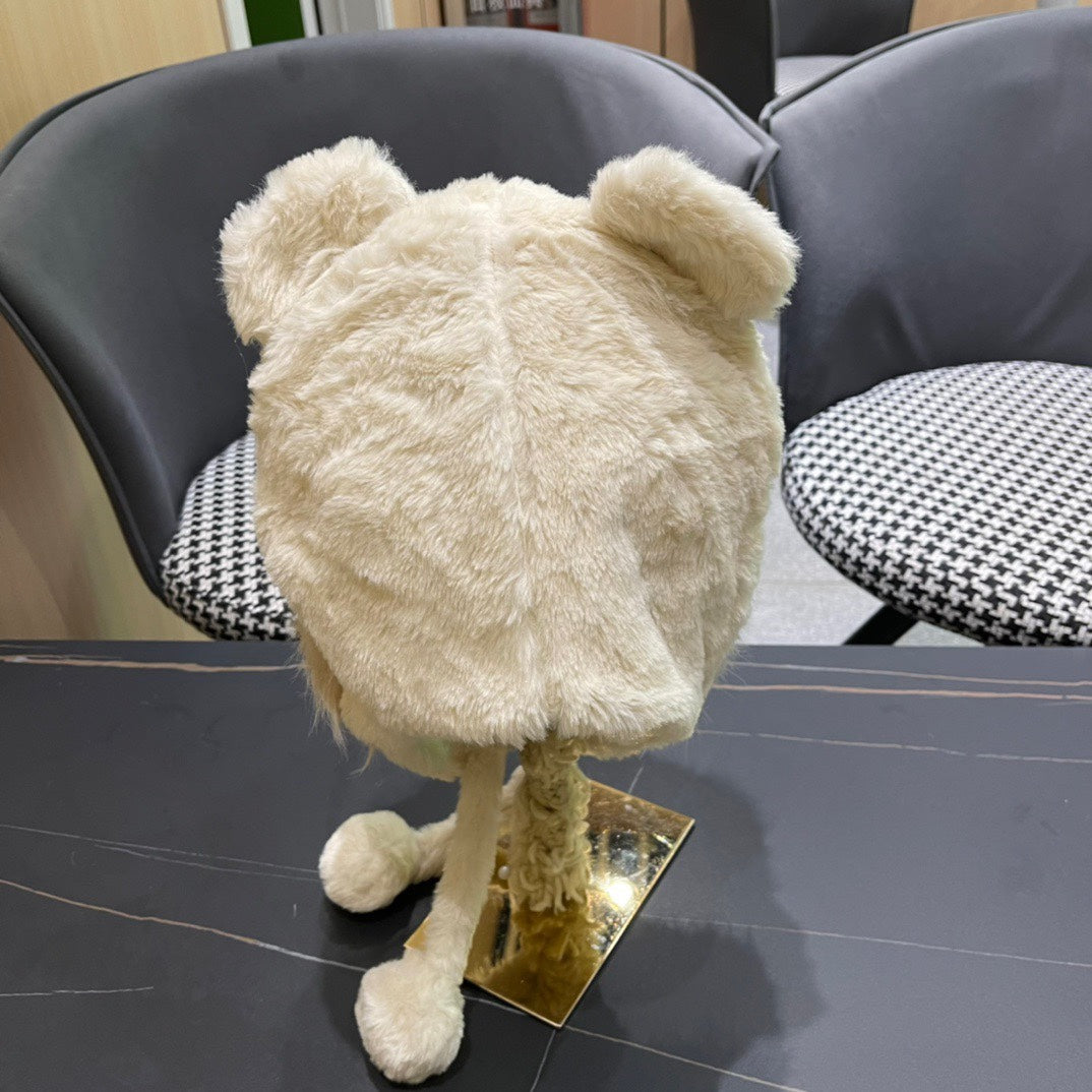 BONNET EN POLAIRE DE LIN BLANC ET LAINE 433165 