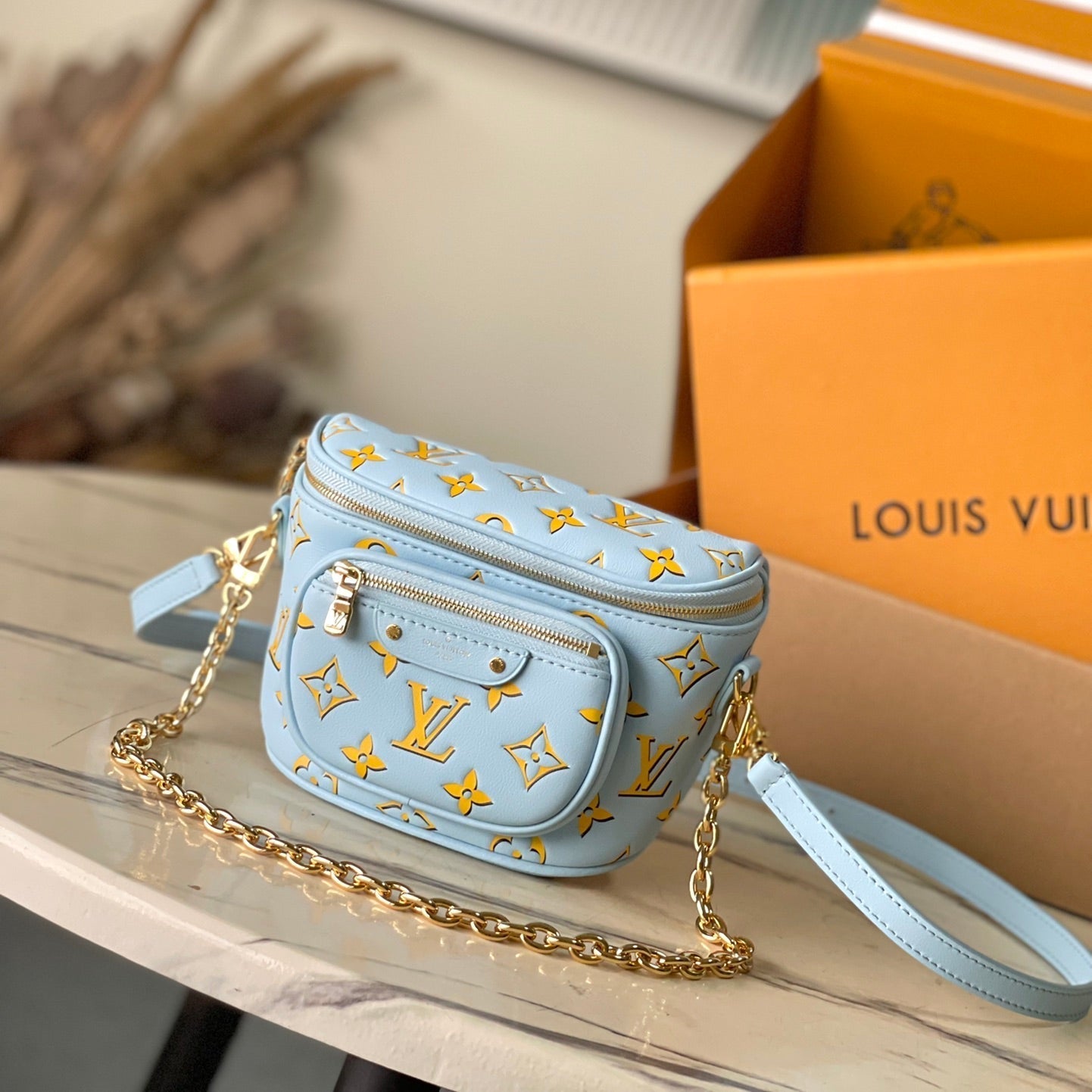MINI BUMBAG 17 IN SKY YELLOW MONOGRAM CALFSKIN GOLD HARDWARE