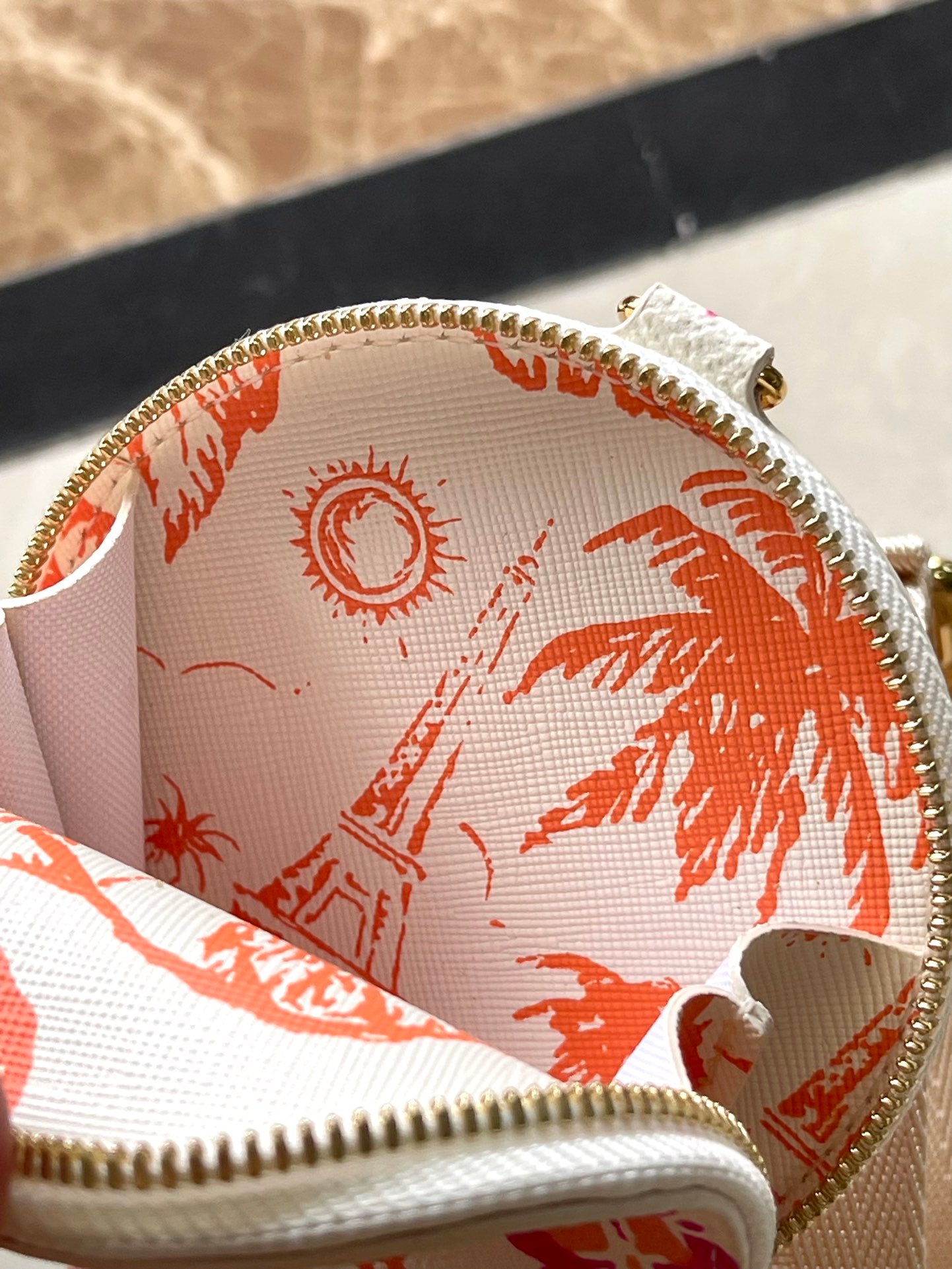 PINK MULTI POCHETTE ACCESSOIRES 24 IN CORAL MONOGRAM TILES CANVAS GOLD HARDWARE