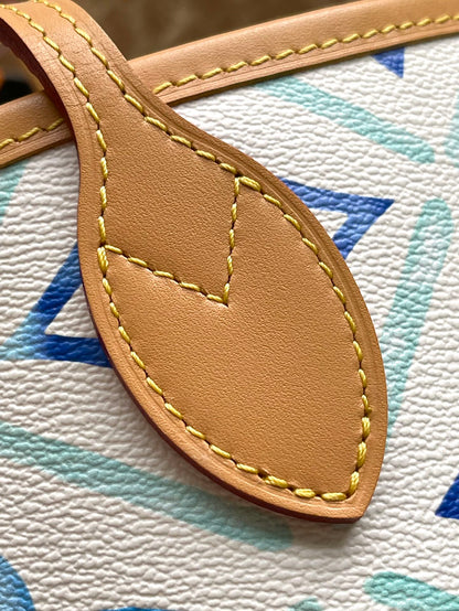 Toile à carreaux monogrammée Neverfull mm 31 po bleu lagon