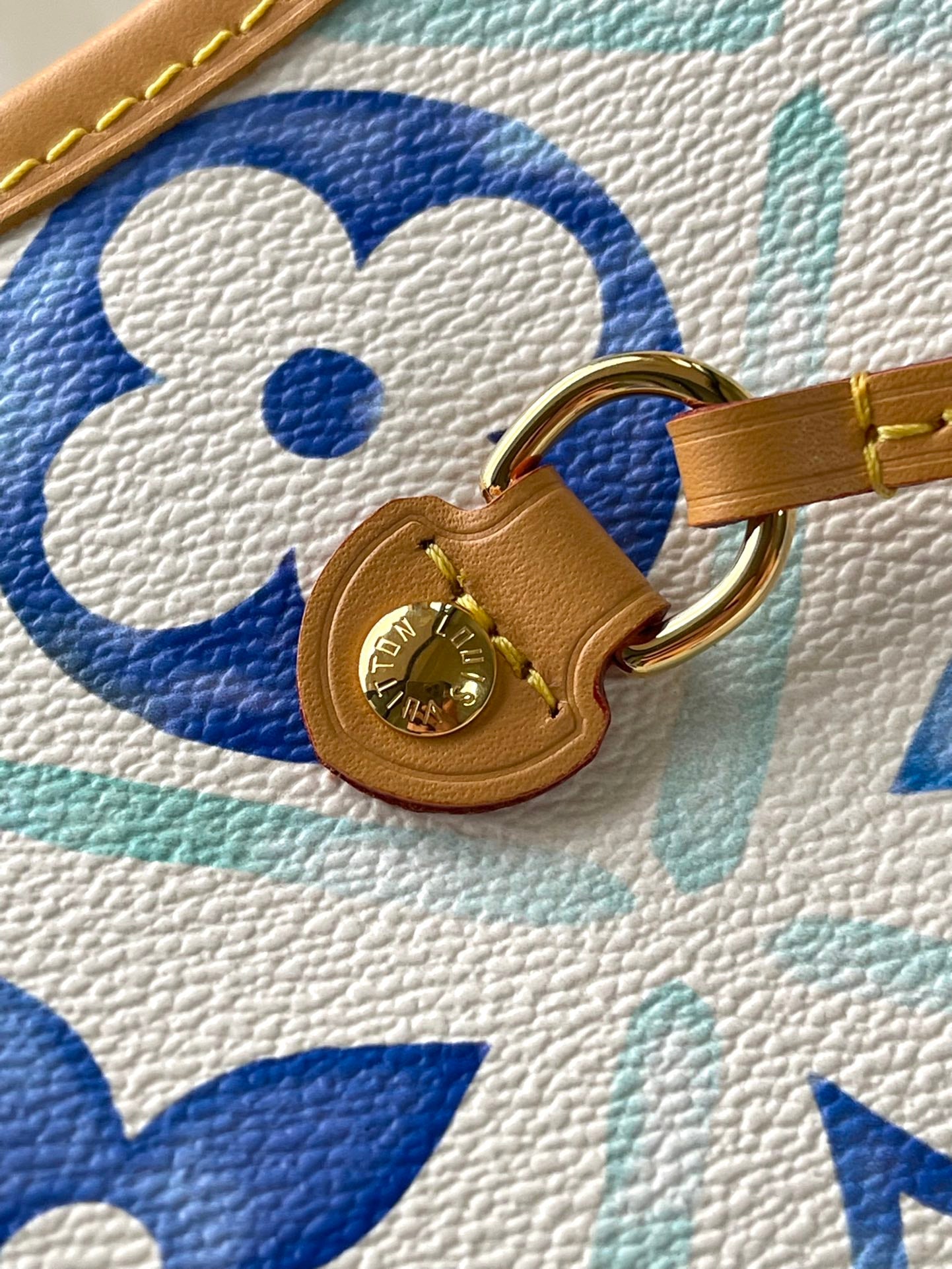 Toile à carreaux monogrammée Neverfull mm 31 po bleu lagon