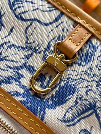 Toile à carreaux monogrammée Neverfull mm 31 po bleu lagon