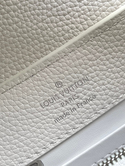 CAPUCINES EAST-WEST MINI 22 EN CUIR DE VEAU BLANC, ACIER ARGENTÉ