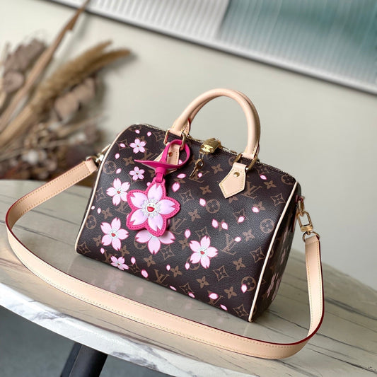 Sac bandoulière LV x TM Speedy 25 cm en toile monogrammée Sakura Brown Cherry Blossom