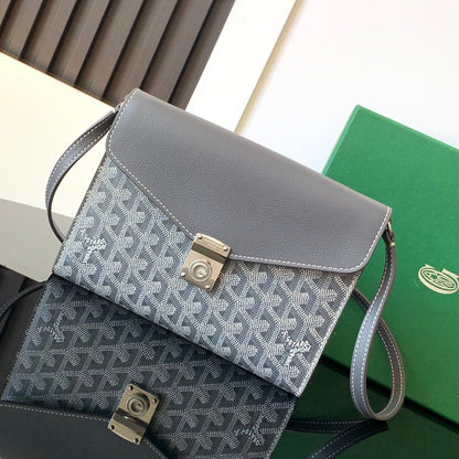 PORTEFEUILLE-POCHETTE CHYPRE 21 EN TOILE GOYARDINE GRISE ET CUIR DE VEAU