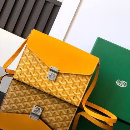 Pochette portefeuille Chypre 21 en toile goyardine jaune et cuir de veau