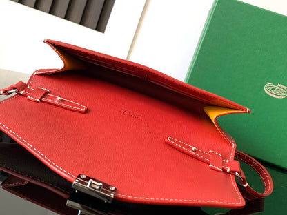 PORTEFEUILLE-POCHETTE CHYPRE 21 EN TOILE GOYARDINE ROUGE CLASSIQUE ET CUIR DE VEAU