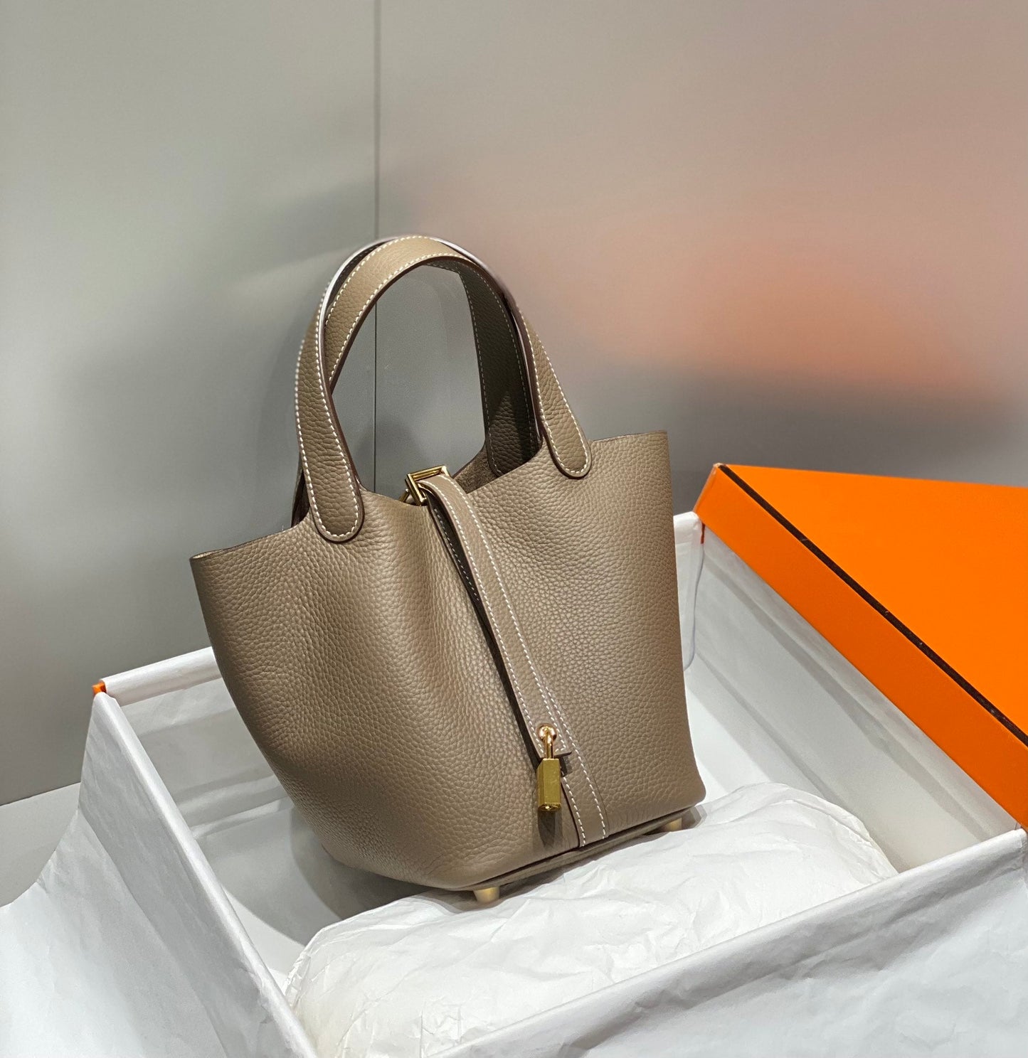 serrure picotin étoupe cuir togo quincaillerie dorée