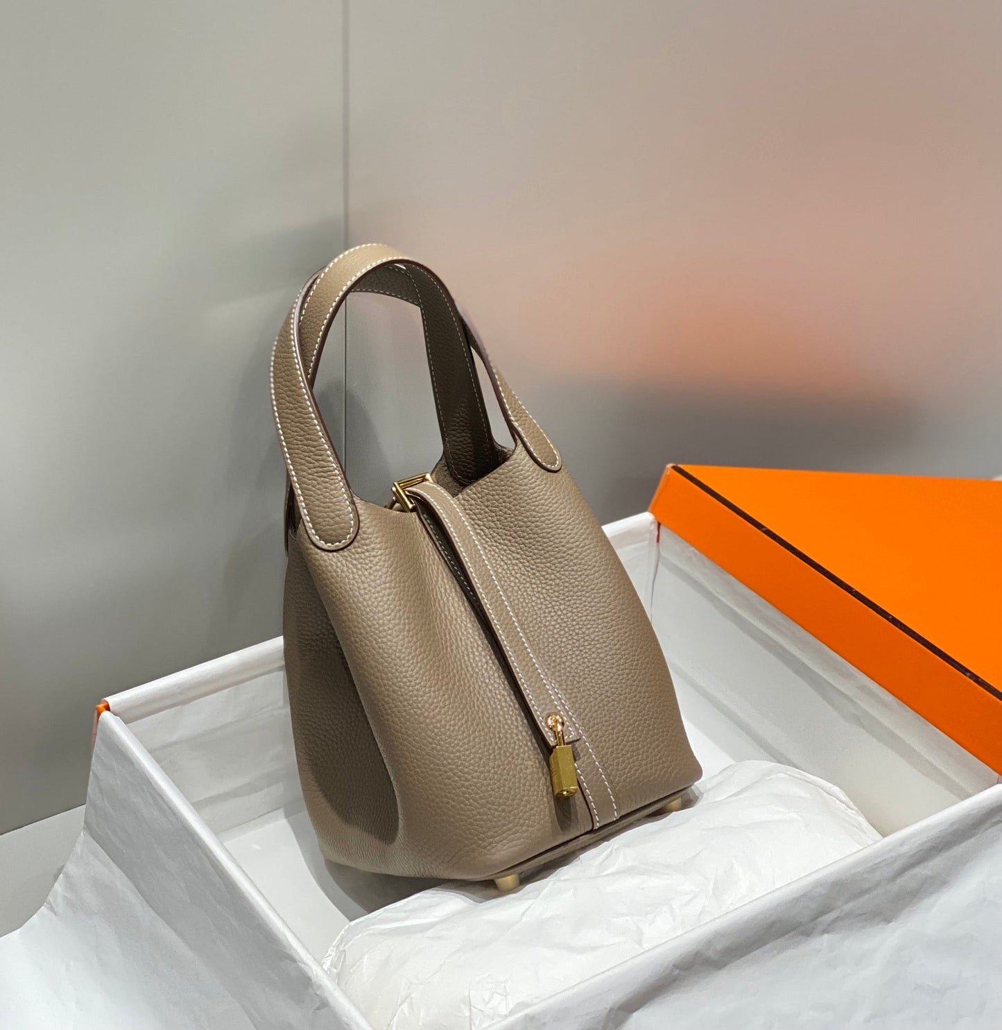 serrure picotin étoupe cuir togo quincaillerie dorée