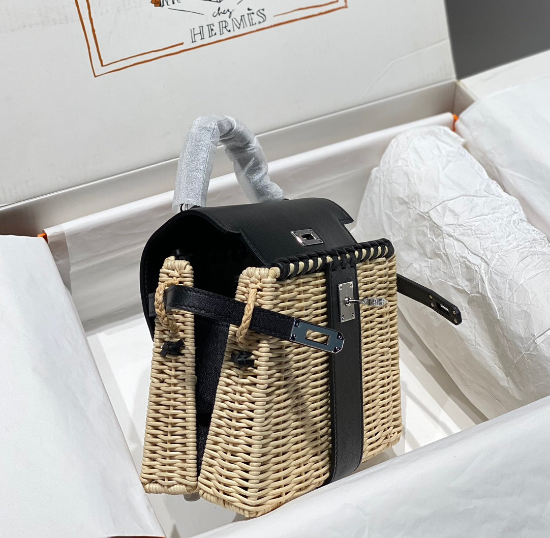 HM KELLY 20 PICNIC BAMBOU NOIR ET ROTIN