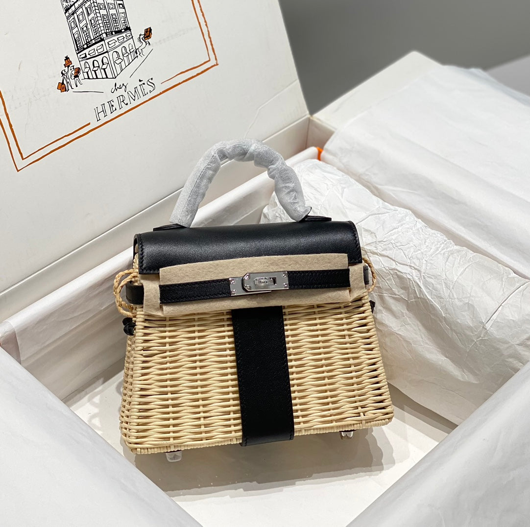 HM KELLY 20 PICNIC BAMBOU NOIR ET ROTIN