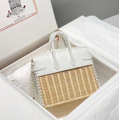 HM BIRKIN 25 CM PICNIC BLANC BAMBOU ET ROTIN