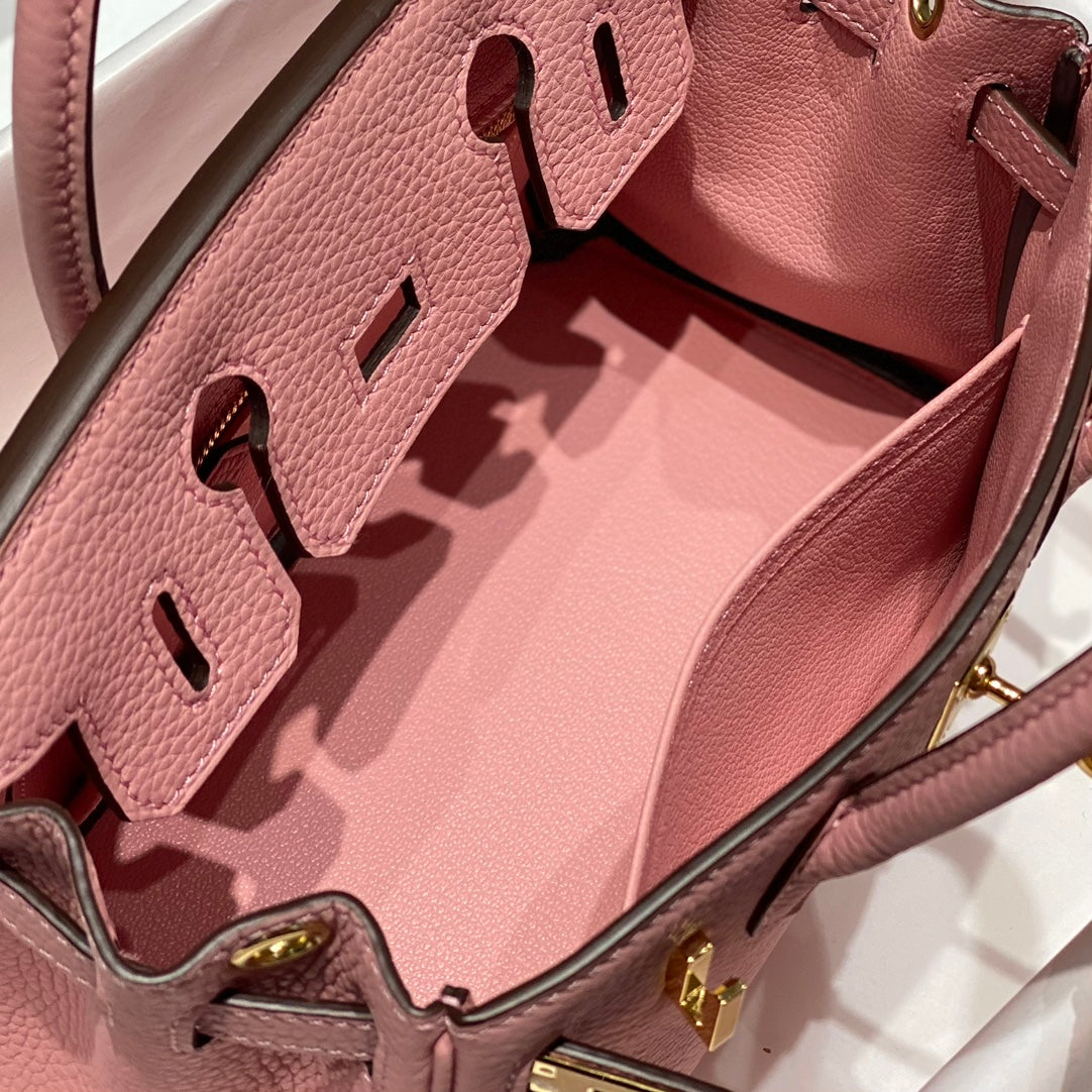 Sac HM Birkin 20 cm en cuir Togo rose confetti avec finitions dorées