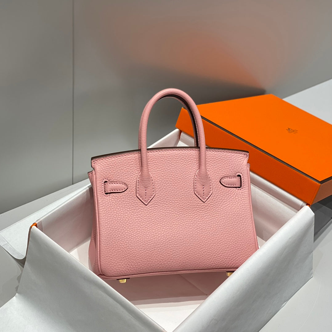 Sac HM Birkin 20 cm en cuir Togo rose confetti avec finitions dorées
