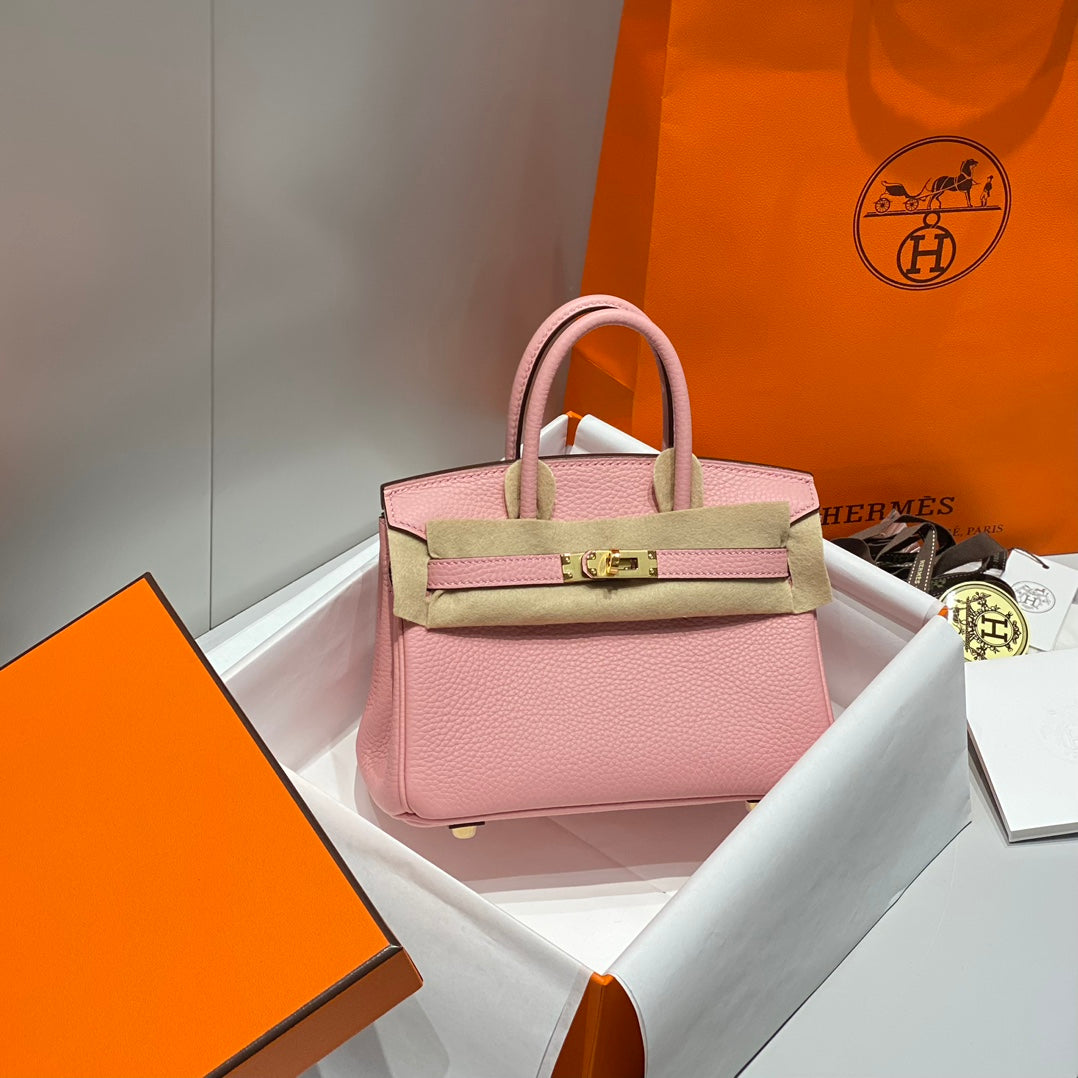 Sac HM Birkin 20 cm en cuir Togo rose confetti avec finitions dorées