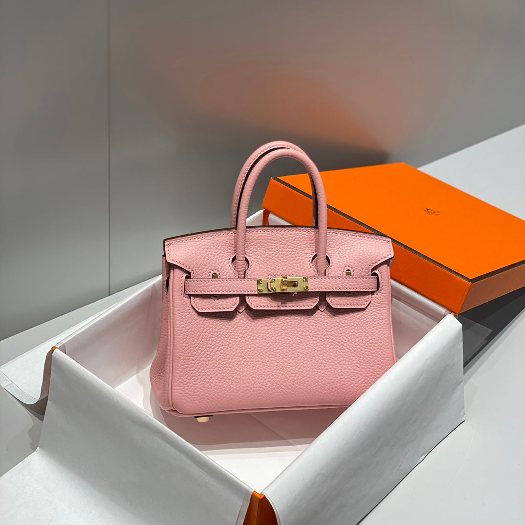 Sac HM Birkin 20 cm en cuir Togo rose confetti avec finitions dorées