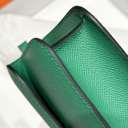 Sac HM Constance Elan 24 cm en cuir Epsom vert foncé et finitions dorées