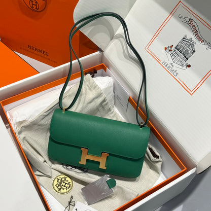 Sac HM Constance Elan 24 cm en cuir Epsom vert foncé et finitions dorées