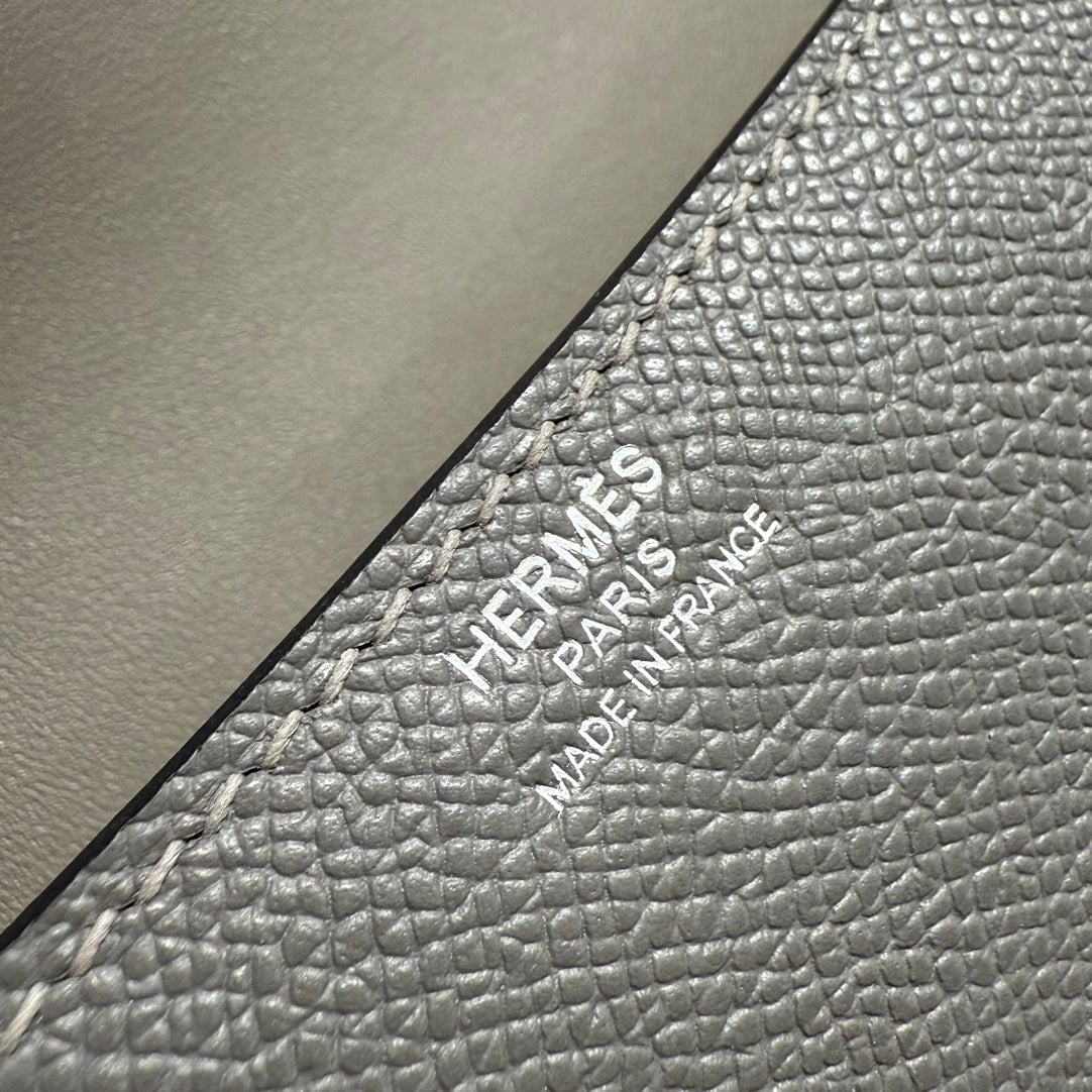 Sac HM Constance Elan 24 cm en cuir Epsom gris foncé et accessoires argentés