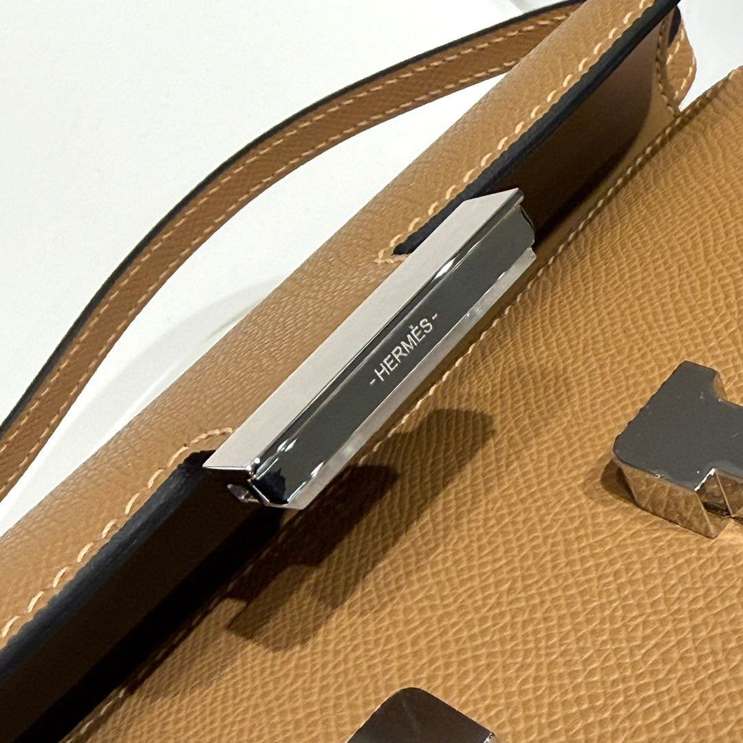 Sac HM Constance Elan 24 cm en cuir Epsom marron et accessoires argentés