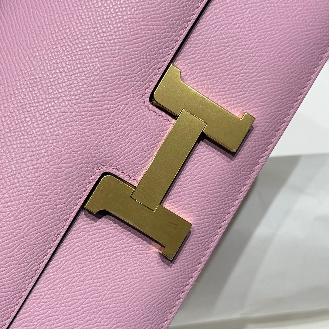 Sac HM Constance Elan 24 cm en cuir Epsom rose clair et finitions dorées
