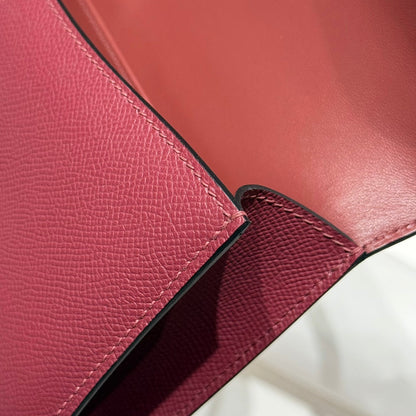 Sac HM Constance Elan 24 cm en cuir Epsom bordeaux et accessoires argentés