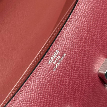 Sac HM Constance Elan 24 cm en cuir Epsom bordeaux et accessoires argentés