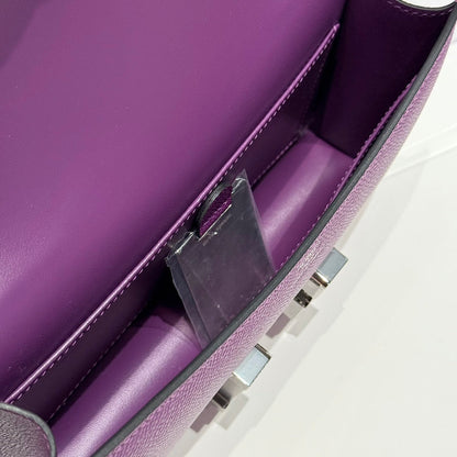 Sac HM Constance Elan 24 cm en cuir Epsom violet et accessoires argentés