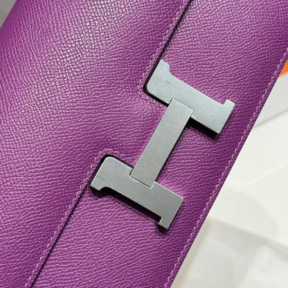 Sac HM Constance Elan 24 cm en cuir Epsom violet et accessoires argentés
