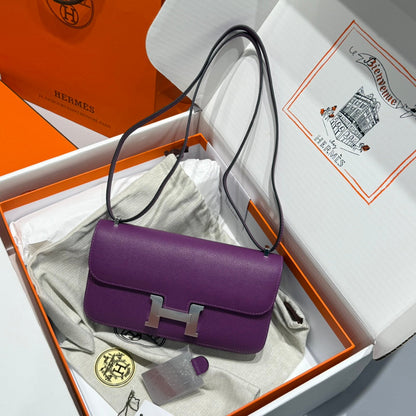 Sac HM Constance Elan 24 cm en cuir Epsom violet et accessoires argentés