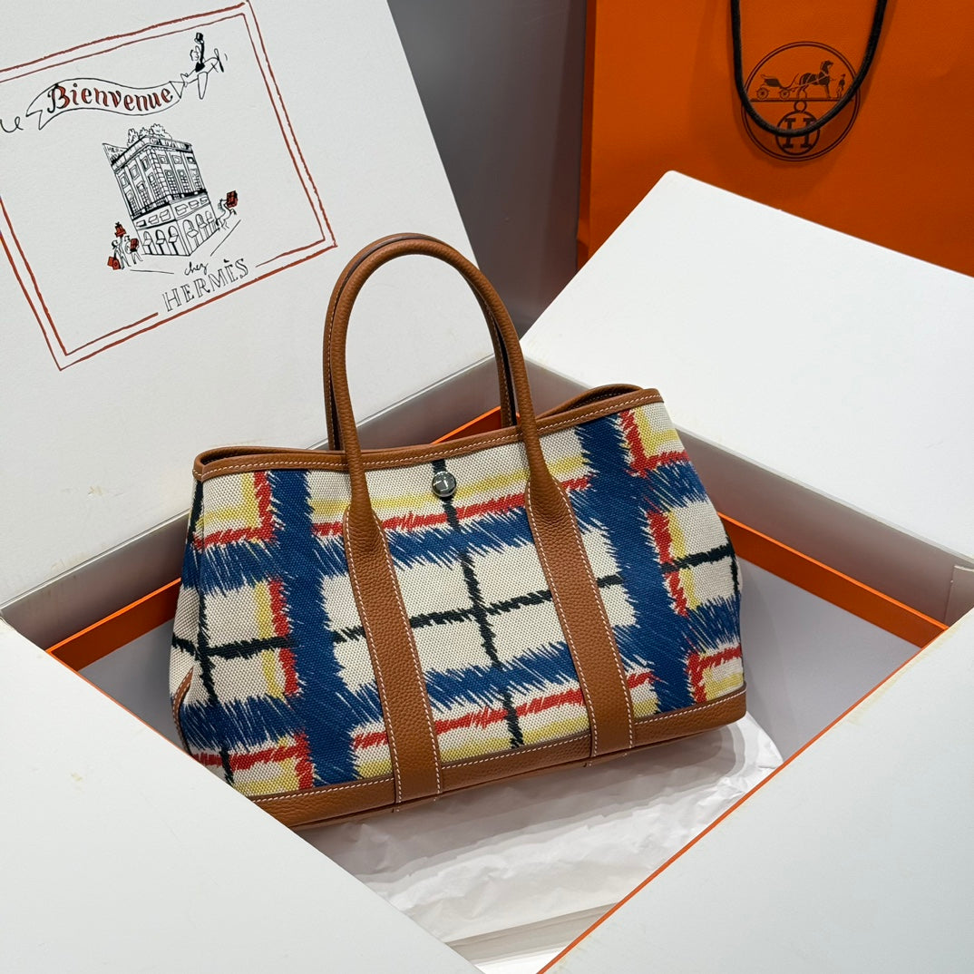 Sac HM Garden Party 30 en toile multicolore et cuir de veau Negonda 243192