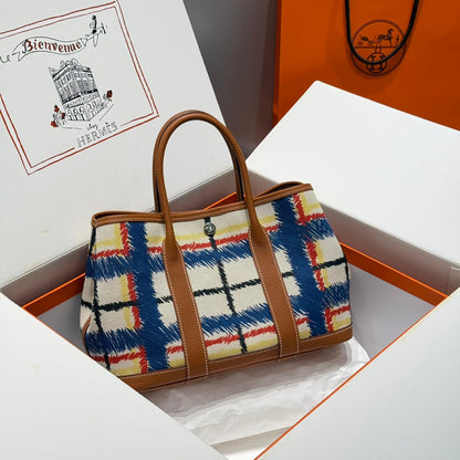 Sac HM Garden Party 30 en toile multicolore et cuir de veau Negonda 243192