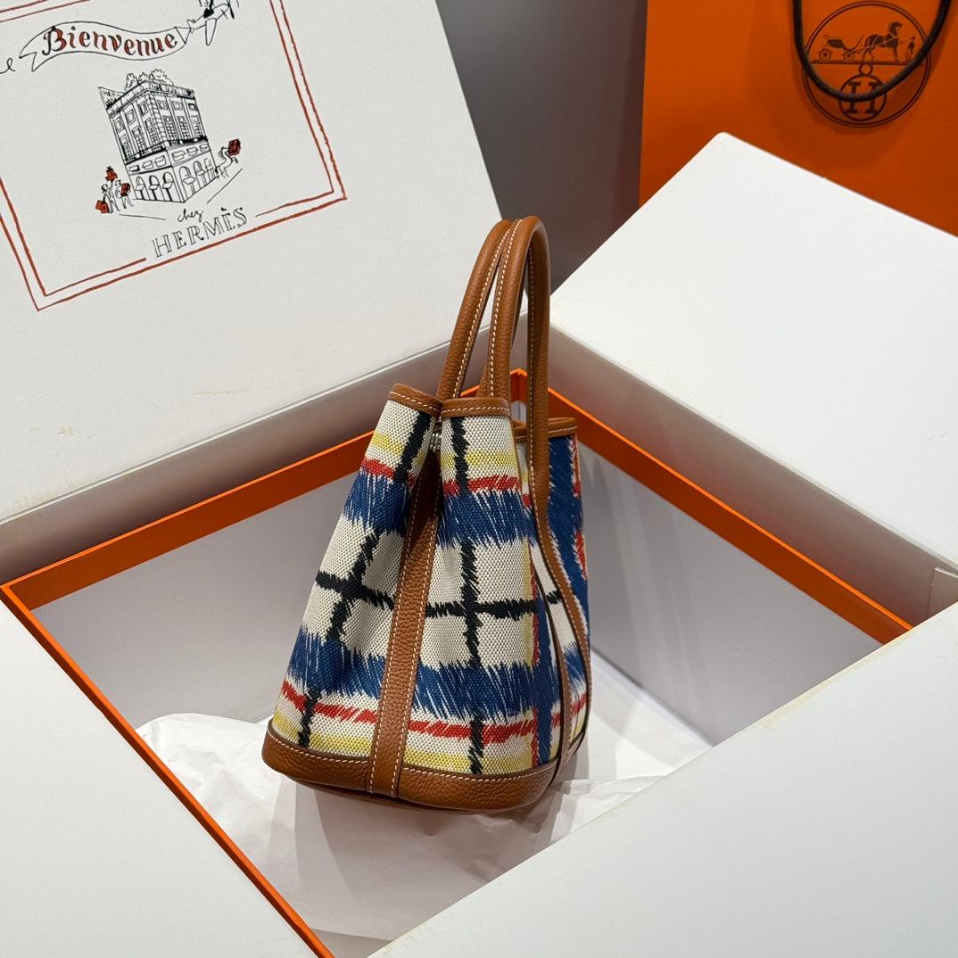 Sac HM Garden Party 30 en toile multicolore et cuir de veau Negonda 243192